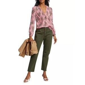 Veronica Beard Womens Jeans Green Arya Cargo Straight Cropped Button Fly Size 26